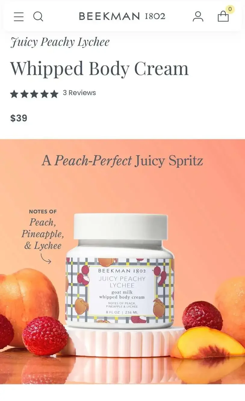 Beekman 1802 Juicy Peachy Lychee Goat Milk Whipped Body Cream, 8 oz